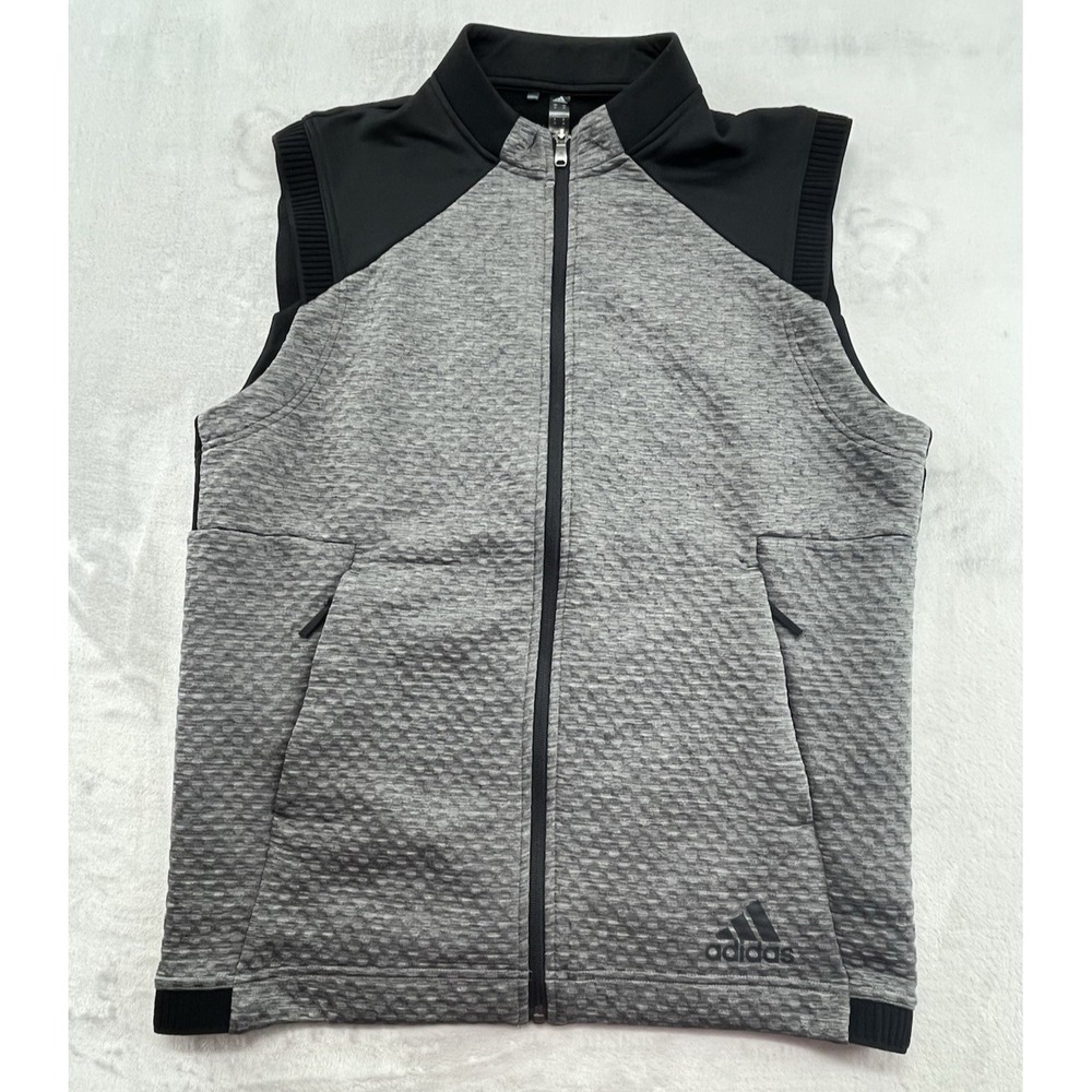 Adidas Golf Vest Men Medium Gray Thermal COLD.RDY Full Zip Athletic Layer Good